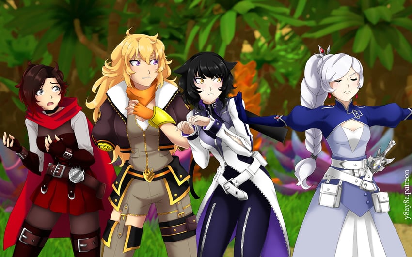 ruby rose, weiss schnee, yang xiao long, and blake belladonna (rwby) drawn by yaya_(y8ay8a)