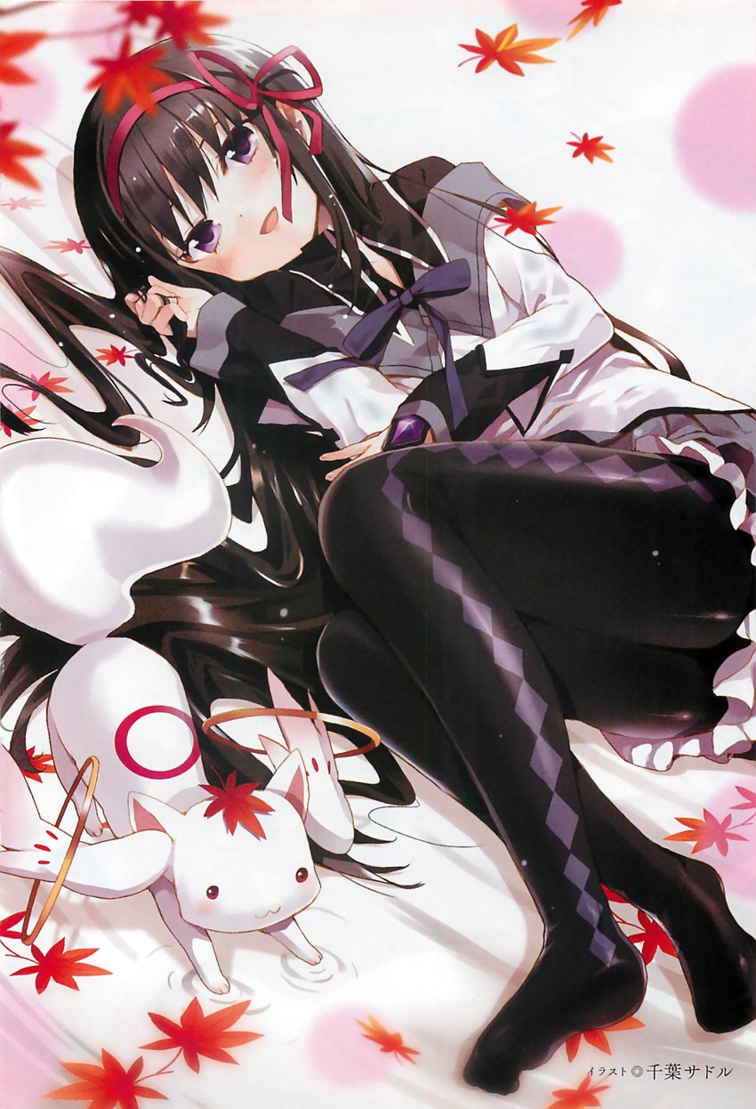 akemi homura and kyubey (mahou shoujo madoka magica) drawn by chiba_sadoru