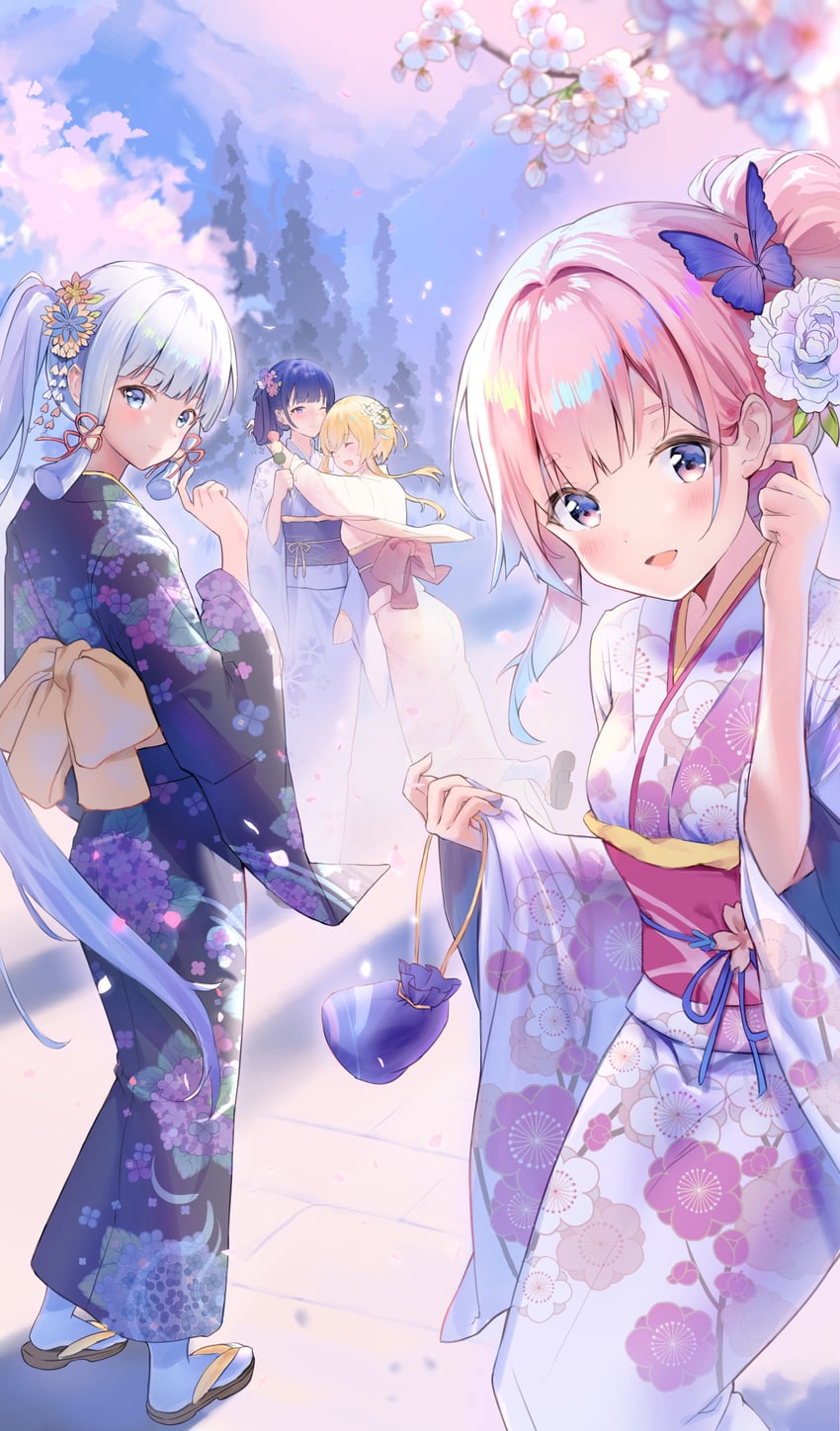 lumine, raiden shogun, kamisato ayaka, and sangonomiya kokomi (genshin impact) drawn by azusa_(980650076)