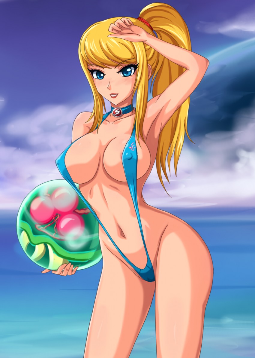 samus aran, metroid, and metroid larva (metroid) drawn by sigurd_hosenfeld