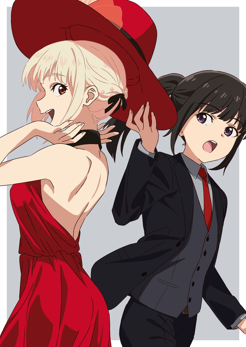 nishikigi chisato and inoue takina (lycoris recoil) drawn by asada7101