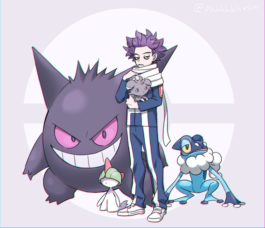 gengar, ralts, espurr, shinso hitoshi, and frogadier (pokemon and 1 more) drawn by ohhhhhhtsu