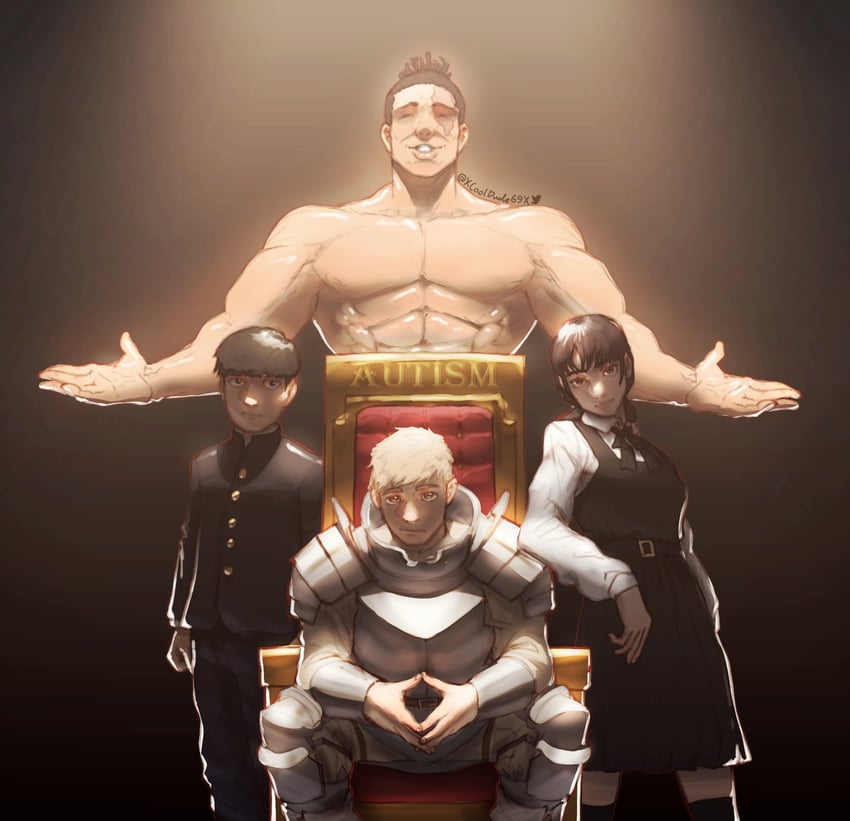 laios touden, mitaka asa, kageyama shigeo, and toudou aoi (chainsaw man and 3 more) drawn by xvx_cooldude69_xvx