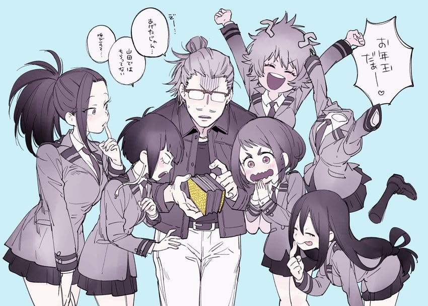 uraraka ochaco, asui tsuyu, yaoyorozu momo, ashido mina, jiro kyoka, and 2 more (boku no hero academia) drawn by ura_musi