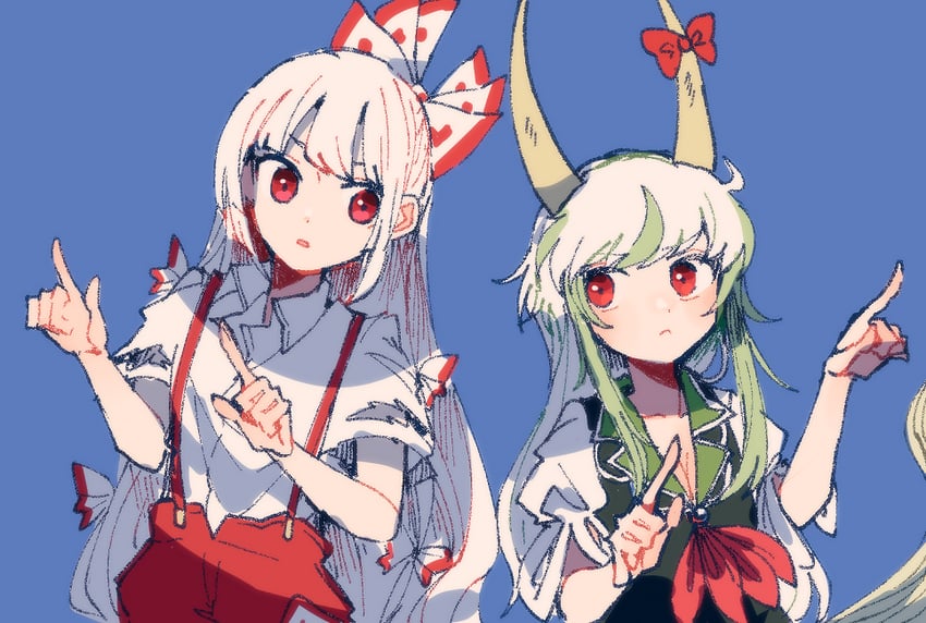 fujiwara no mokou, kamishirasawa keine, and ex-keine (touhou) drawn by itomugi-kun