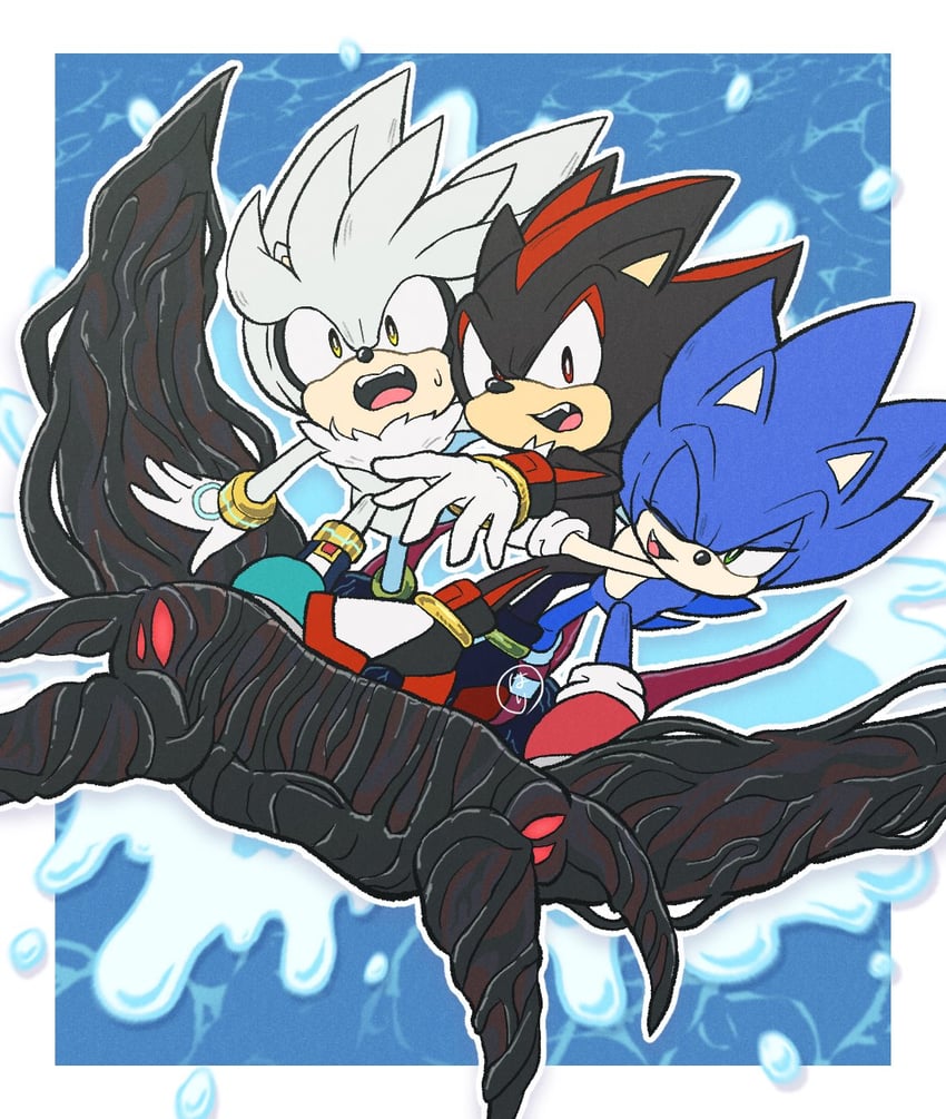 sonic the hedgehog, shadow the hedgehog, and silver the hedgehog (sonic and 2 more) drawn by haritamaball