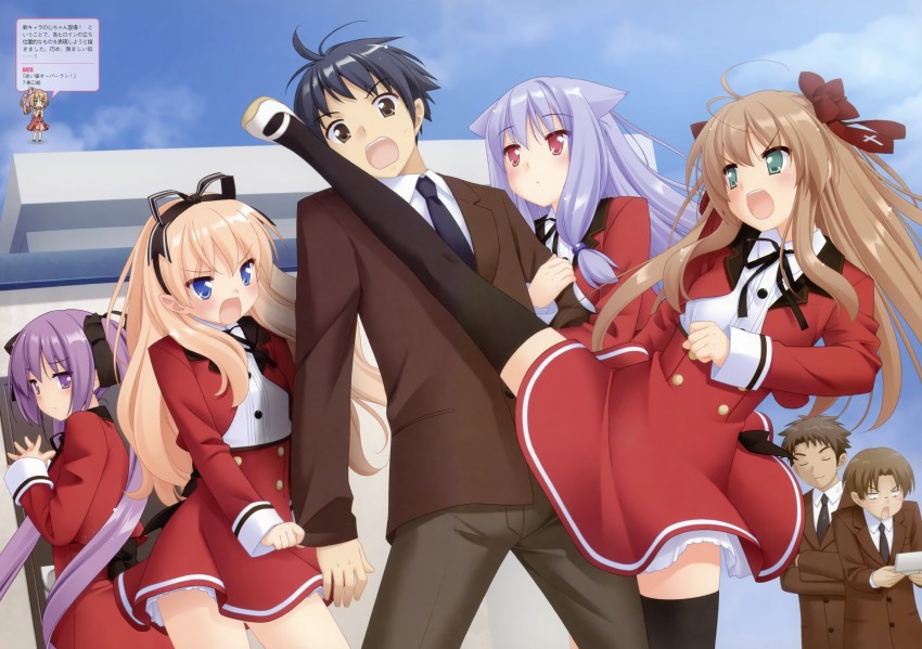 serizawa fumino, umenomori chise, tsuzuki takumi, koya daigoro, towano kokoro, and 1 more (mayoi neko overrun!) drawn by kani_biimu