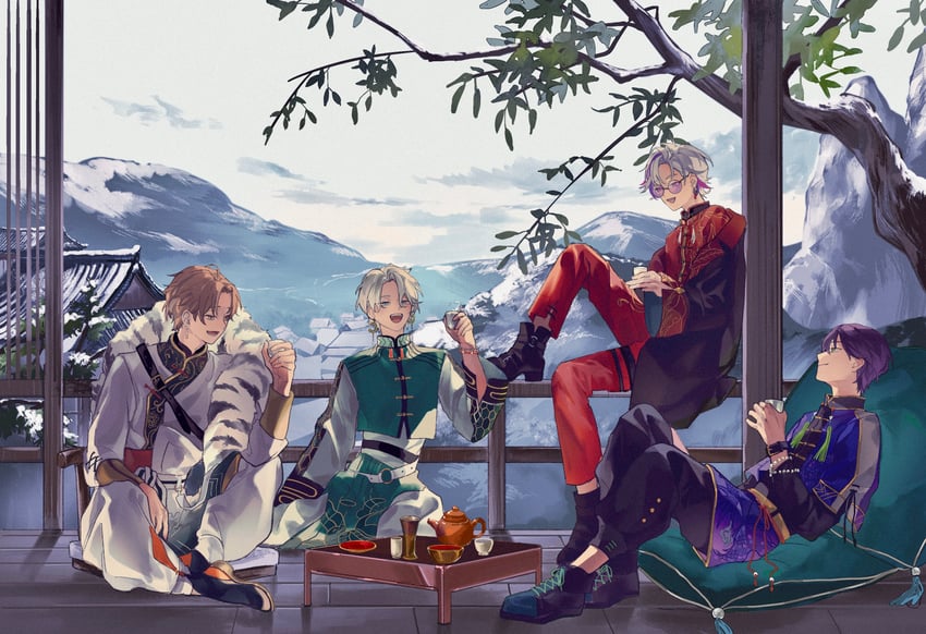 kenmochi touya, fuwa minato, kagami hayato, and kaida haru (nijisanji) drawn by sumi_(n29250)
