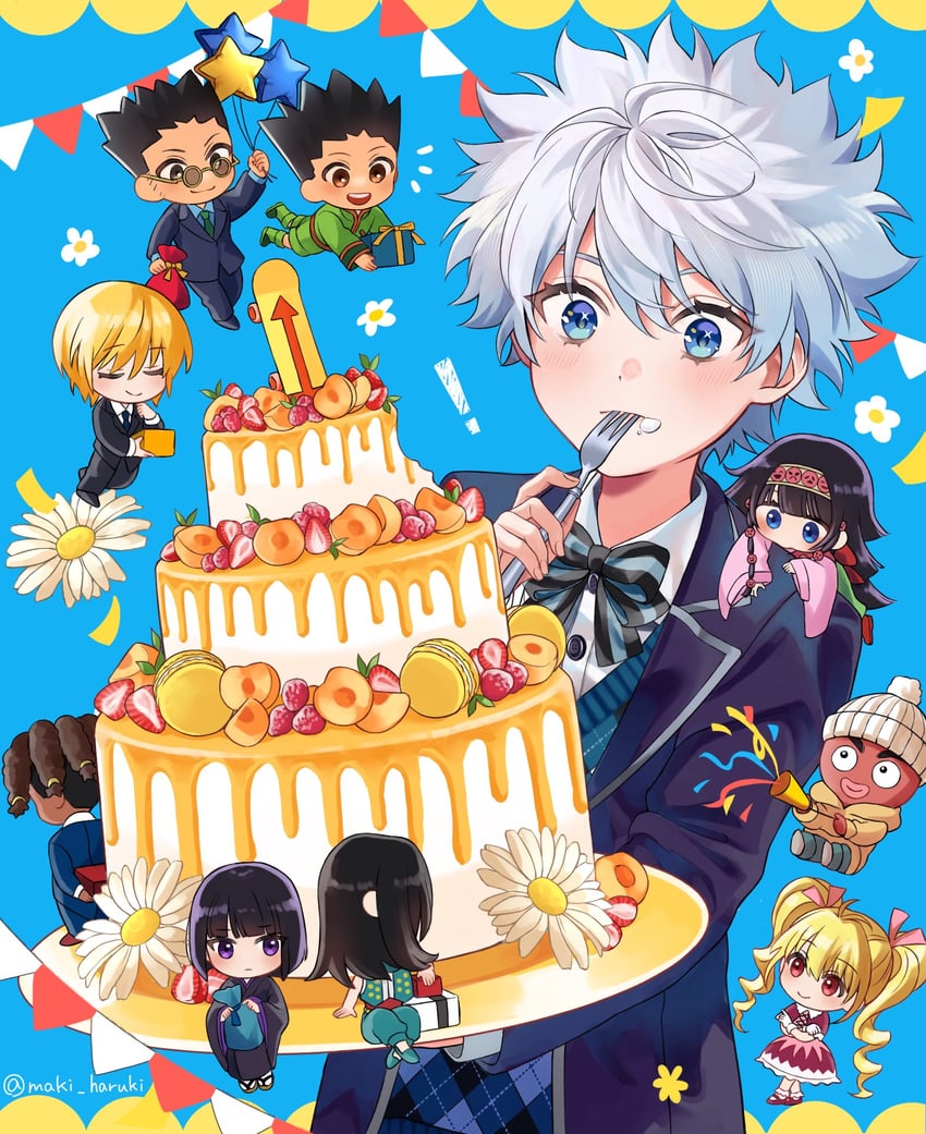 killua zoldyck, kurapika, gon freecss, illumi zoldyck, leorio paladiknight, and 5 more (hunter x hunter) drawn by maki_haruki