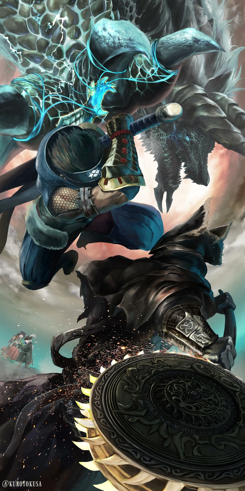 monster hunter, hunter, lady maria of the astral clocktower, hinoa, and zinogre (monster hunter and 2 more) drawn by kurotokusa