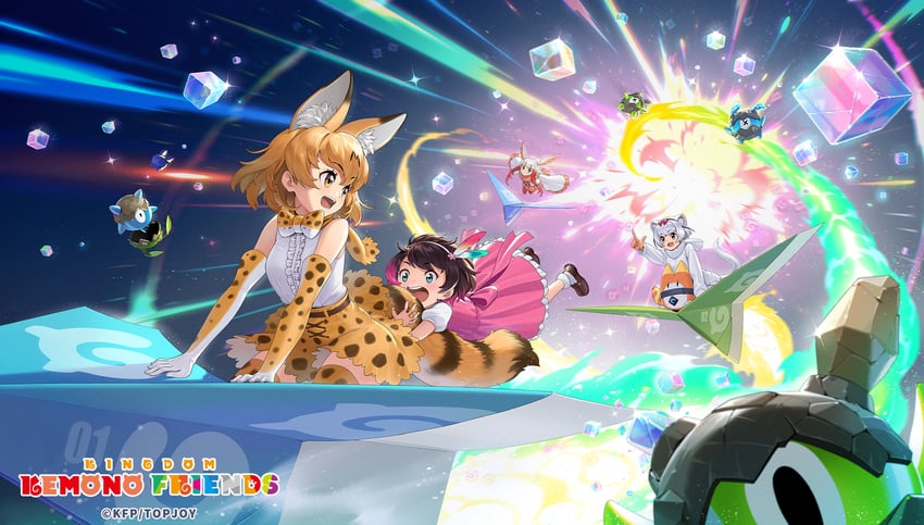 serval, lucky beast, japanese crested ibis, cellien, and least weasel (kemono friends and 1 more)