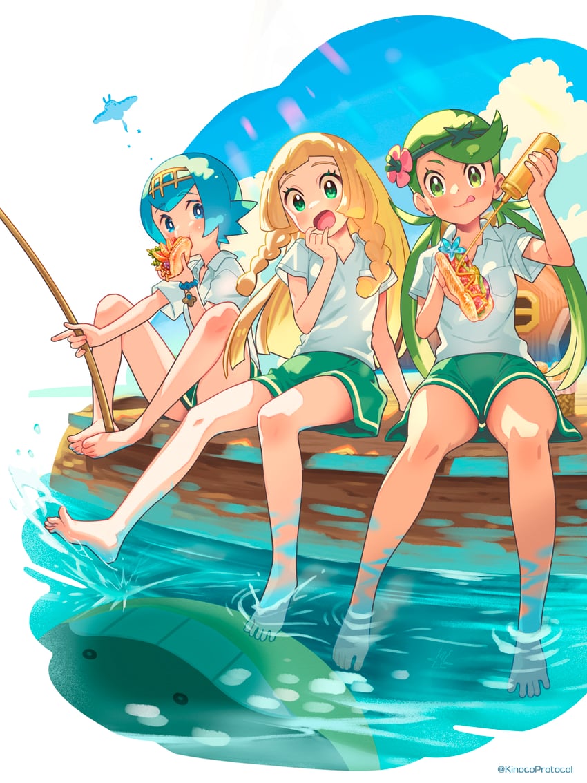 lillie, lana, mallow, lass, wailmer, and 1 more (pokemon and 1 more) drawn by kinocopro