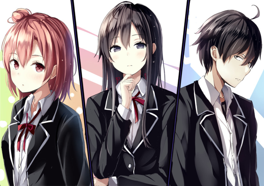 yukinoshita yukino, yuigahama yui, and hikigaya hachiman (yahari ore no seishun lovecome wa machigatteiru.) drawn by morerin