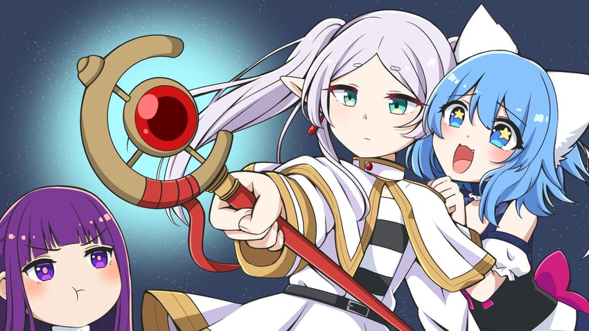 frieren, fern, and wolfychu (indie virtual youtuber and 1 more) drawn by wolfychu_(artist)