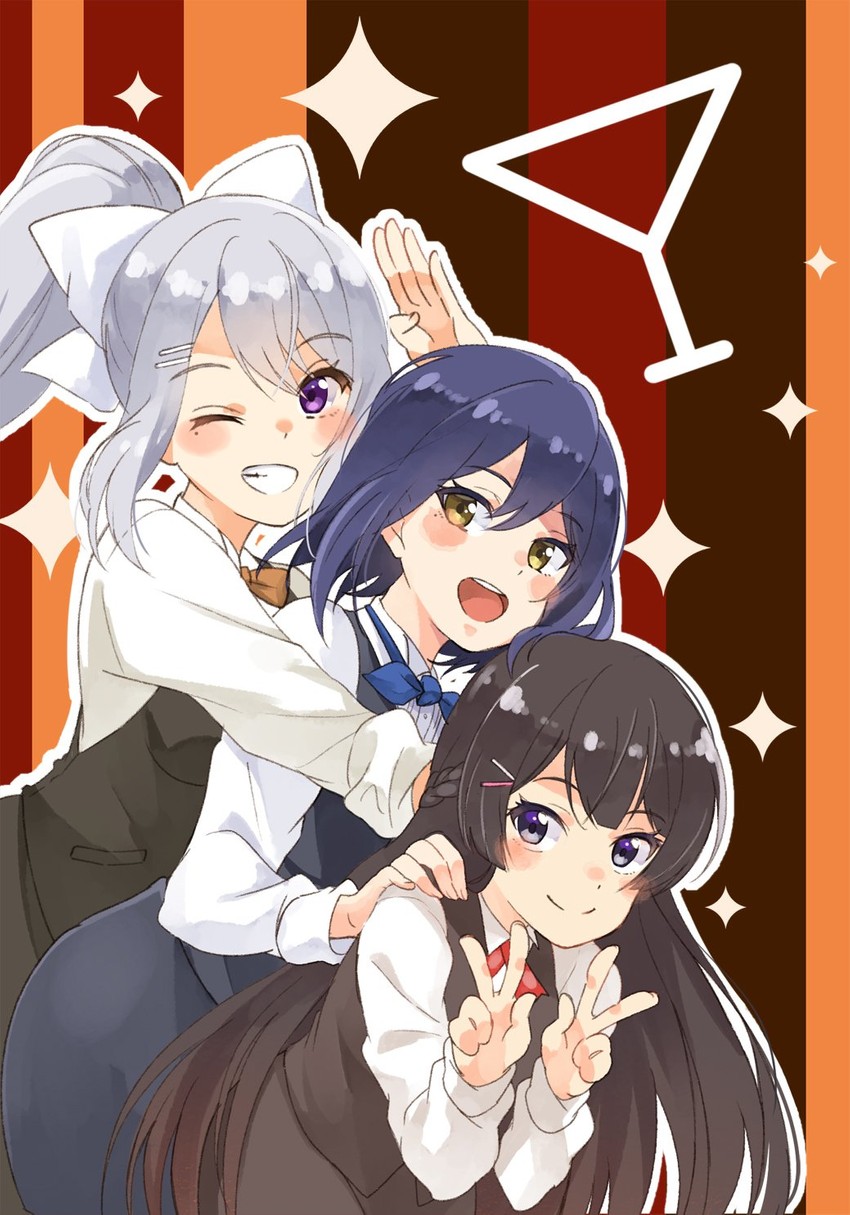 tsukino mito, higuchi kaede, and shizuka rin (nijisanji) drawn by uminekoritorubasuta-zu