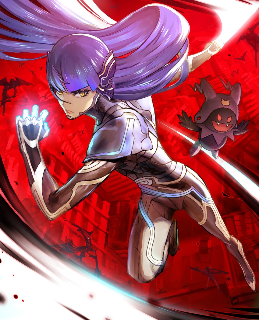 protagonist, black frost, and daemon (shin megami tensei and 1 more) drawn by okojo