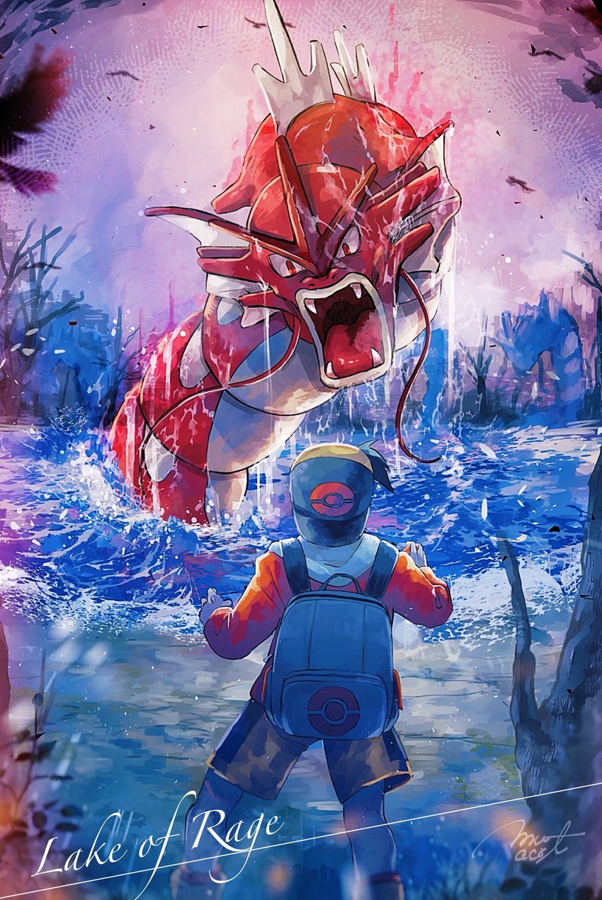 ethan and gyarados (pokemon and 1 more) drawn by hanenbo