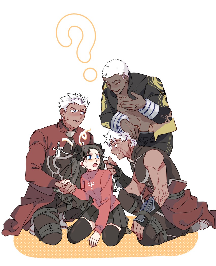 tohsaka rin, emiya shirou, archer, emiya alter, and archer alter (fate and 3 more) drawn by redmin_0415