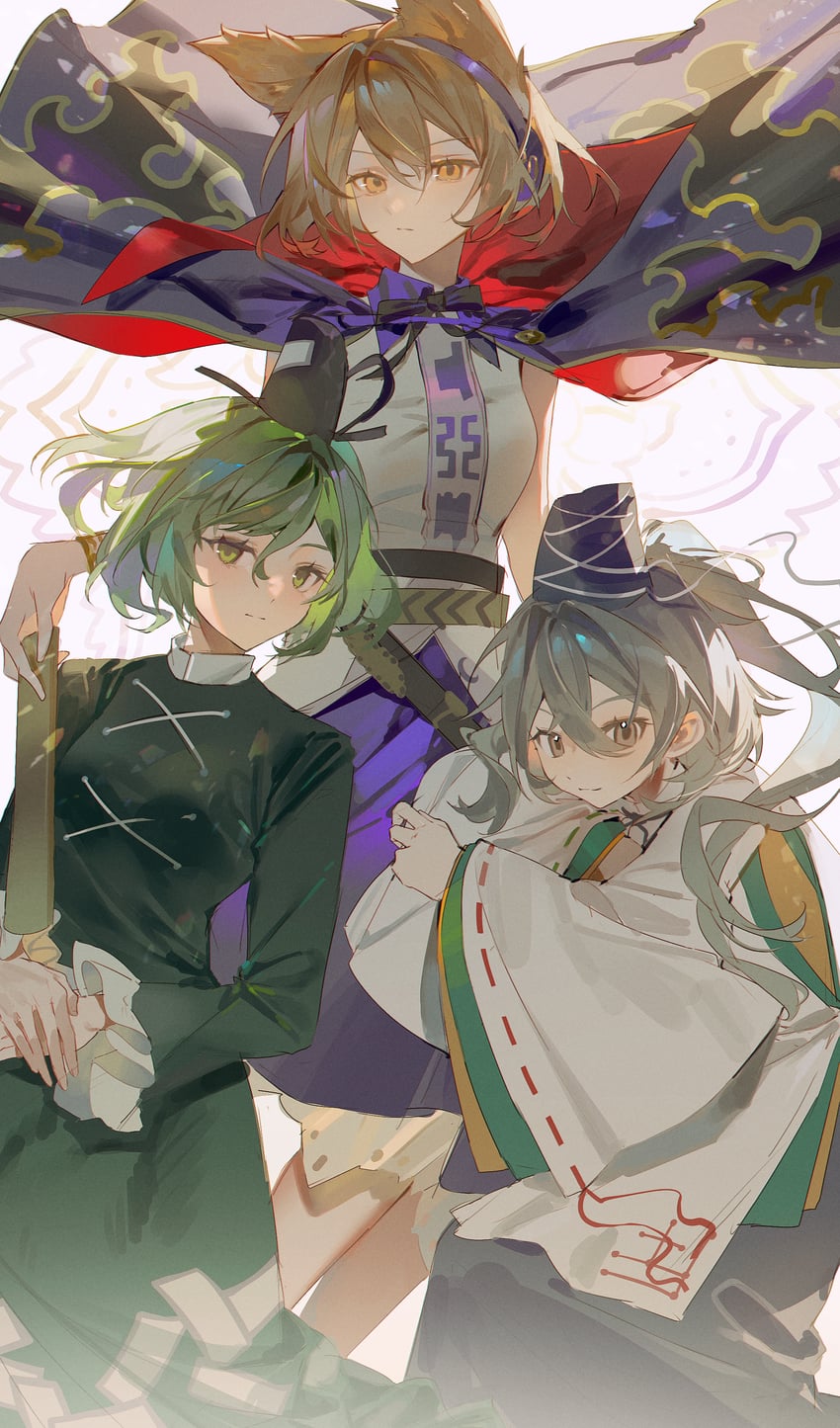 toyosatomimi no miko, mononobe no futo, and soga no tojiko (touhou) drawn by ender_xiaohai
