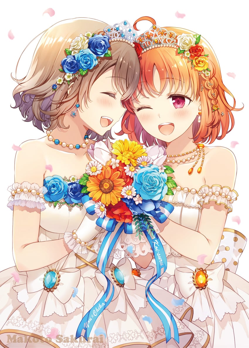 watanabe you and takami chika (love live! and 1 more) drawn by sakurai_makoto_(custom_size)