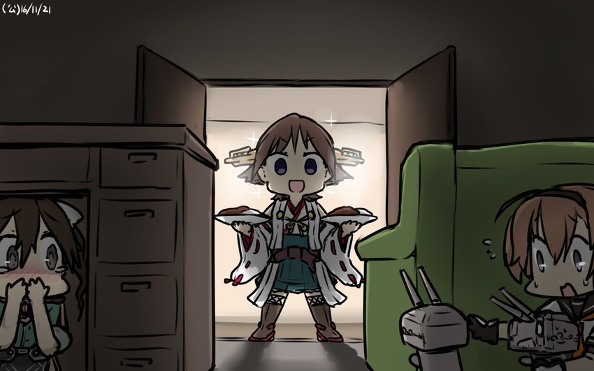 hiei, tone, teruzuki, chou-10cm-hou-chan, tone kai ni, and 1 more (kantai collection) drawn by hamu_koutarou