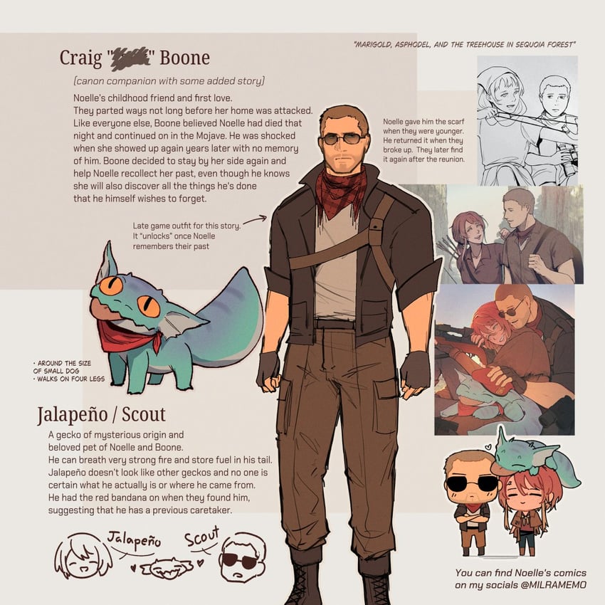 courier, noelle rutherford, craig boone, and jalapeno (fallout and 1 more) drawn by milramemo