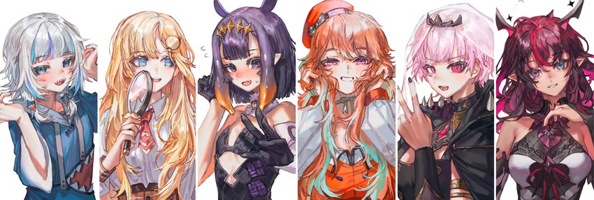 gawr gura, mori calliope, ninomae ina'nis, takanashi kiara, watson amelia, and 1 more (hololive and 1 more) drawn by quasarcake