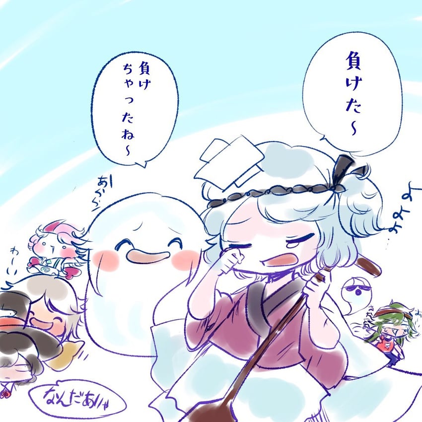 enraku tsubakura, houlen yabusame, fujiwara no iyozane, taira no fumikado, shion, and 1 more (len'en) drawn by yukkyon_kyon