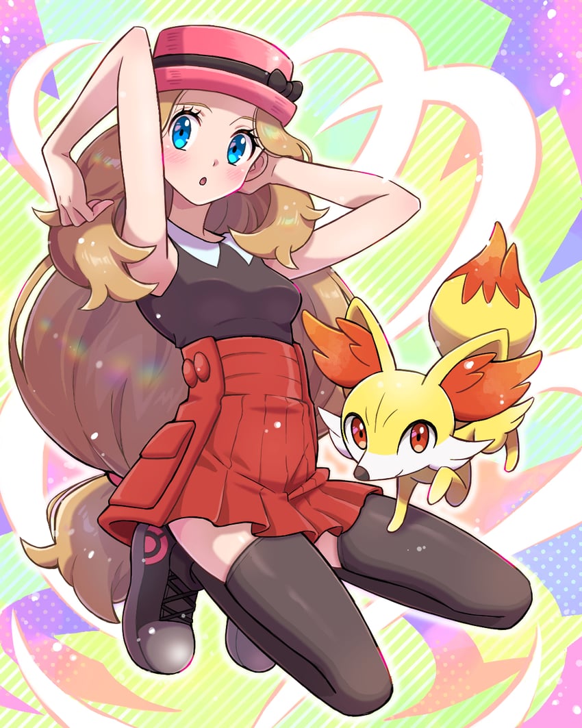 serena and fennekin (pokemon and 1 more) drawn by cyaneko