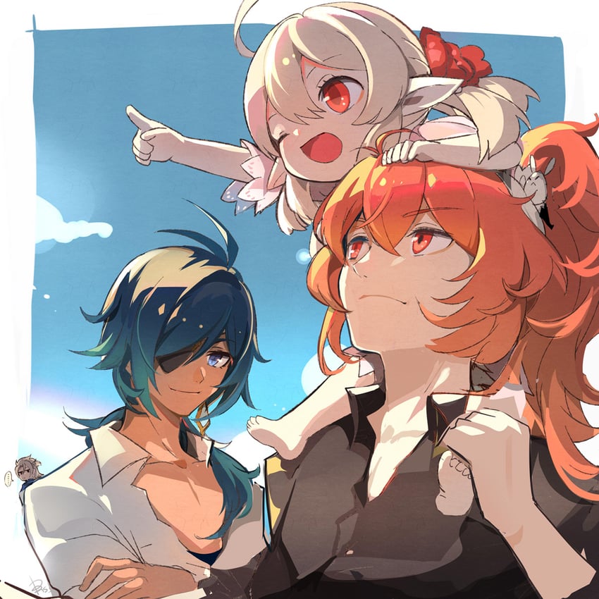 klee, diluc, kaeya, and albedo (genshin impact) drawn by 2134twone