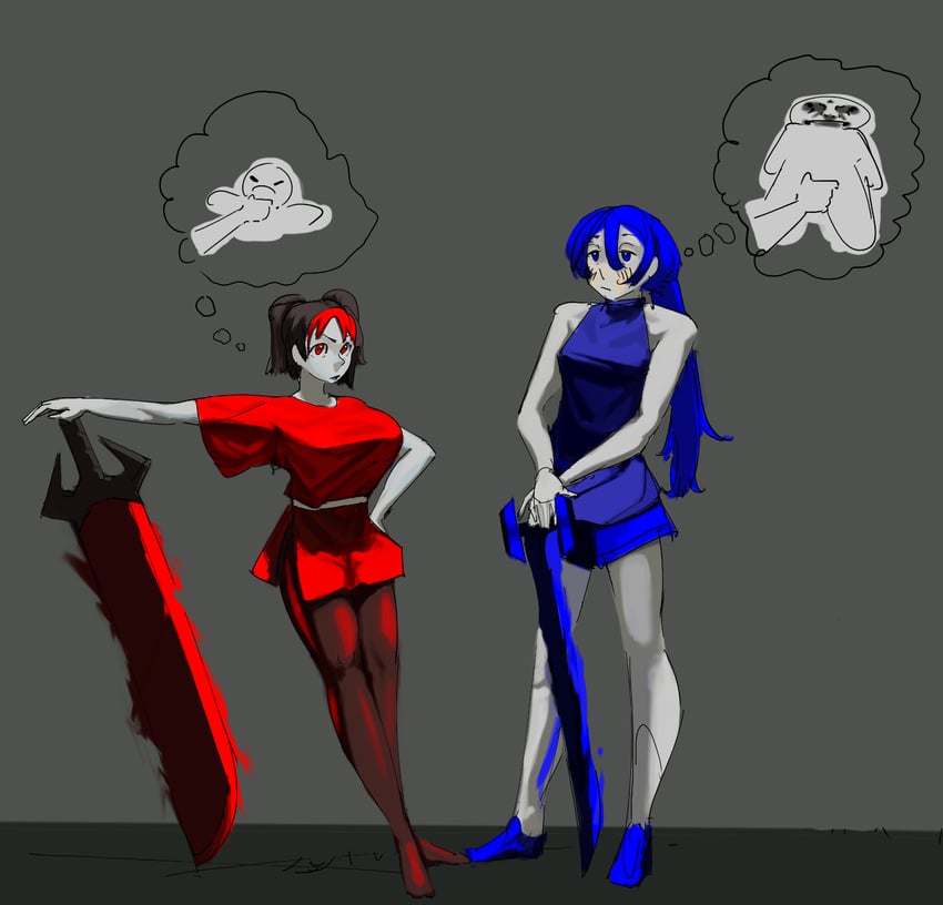 mercury and cyanide (blades of crossed hearts) drawn by dirtspade