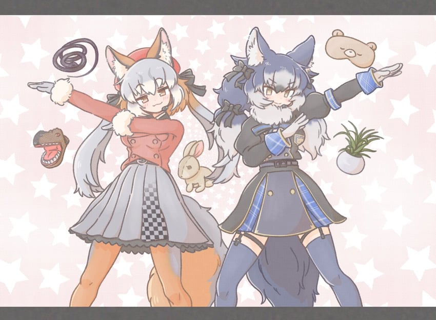 island fox and dire wolf (kemono friends and 1 more) drawn by tamurambo