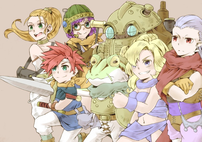 lucca ashtear, crono, marle, ayla, robo, and 2 more (chrono trigger) drawn by daizuhime