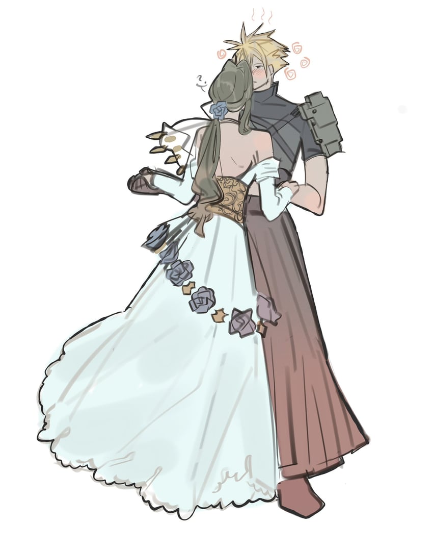cloud strife and aerith gainsborough (final fantasy and 2 more) drawn by mmmckayyy