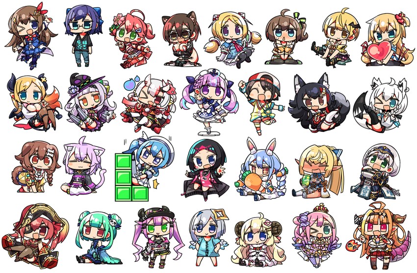 houshou marine, shirakami fubuki, hoshimachi suisei, usada pekora, nekomata okayu, and 25 more (hololive and 1 more) drawn by kanikama