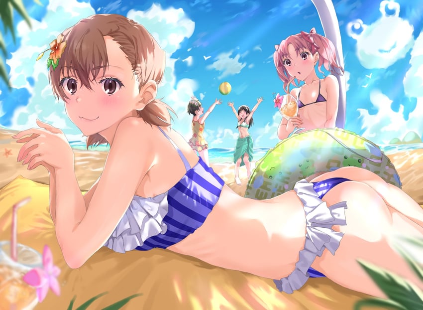 misaka mikoto, shirai kuroko, saten ruiko, uiharu kazari, and gekota (toaru majutsu no index and 2 more) drawn by sioo_1029