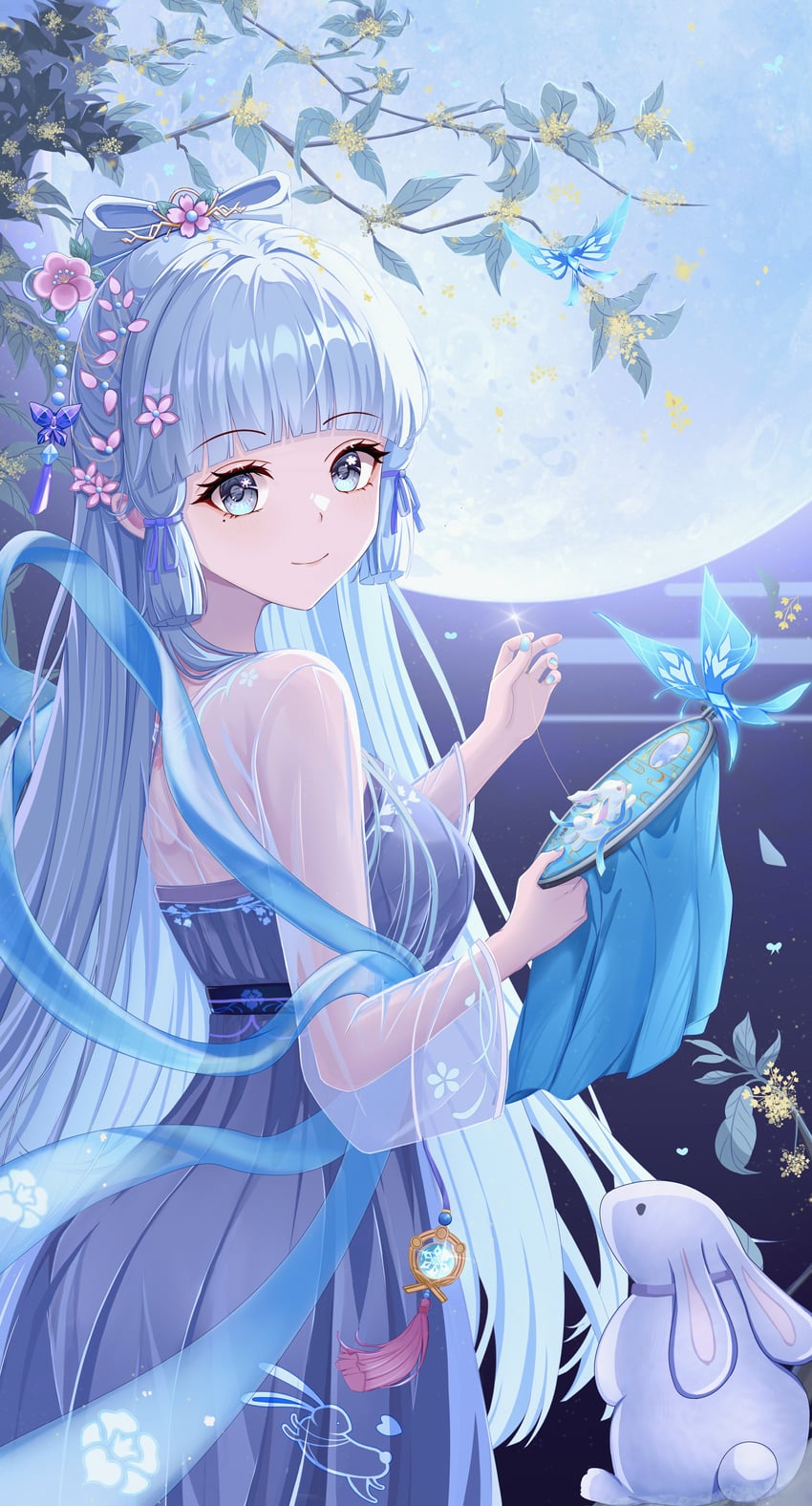 kamisato ayaka and crystalfly (genshin impact) drawn by zhui_ming_ying_xue