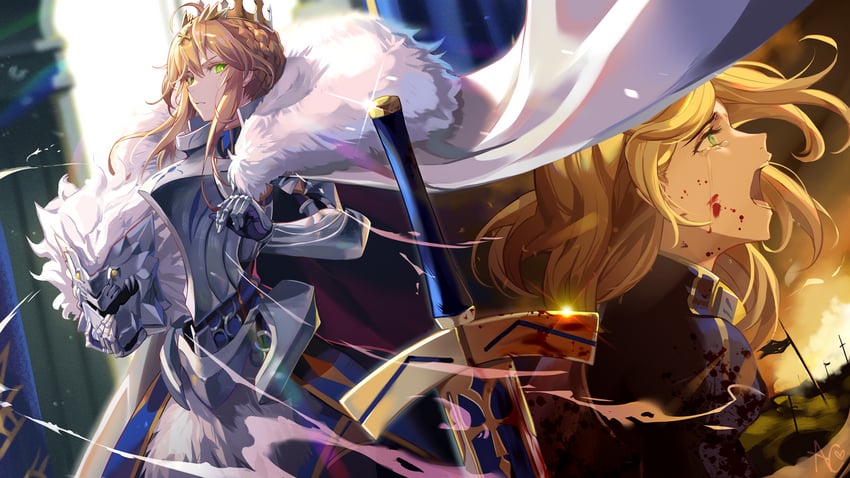 artoria pendragon, saber, and lion king (fate and 1 more) drawn by niac
