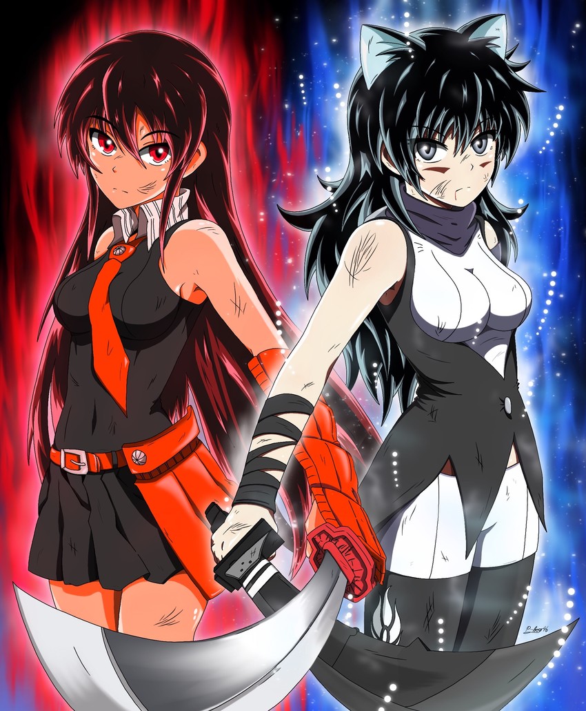 blake belladonna and akame (dragon ball and 4 more) drawn by reyfearspsychosis