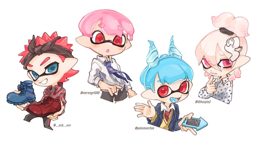 inkling player character and inkling boy (splatoon) drawn by spl8ya