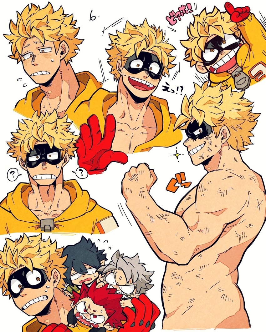 kirishima eijiro, amajiki tamaki, fat gum, and tetsutetsu tetsutetsu (boku no hero academia) drawn by monu