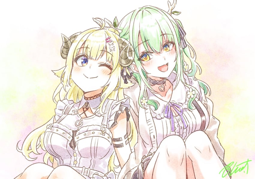 ceres fauna and tsunomaki watame (hololive and 1 more) drawn by buru-dai