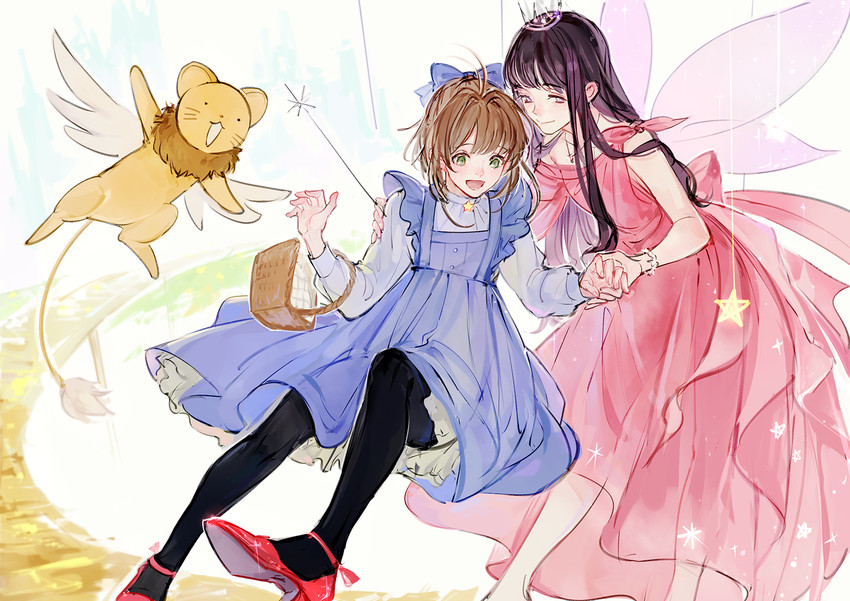kinomoto sakura, kero, and daidouji tomoyo (cardcaptor sakura) drawn by wonkrin