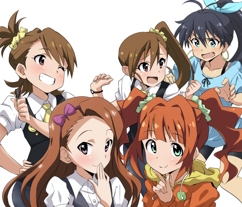 minase iori, ganaha hibiki, takatsuki yayoi, futami mami, and futami ami (idolmaster) drawn by tokiani