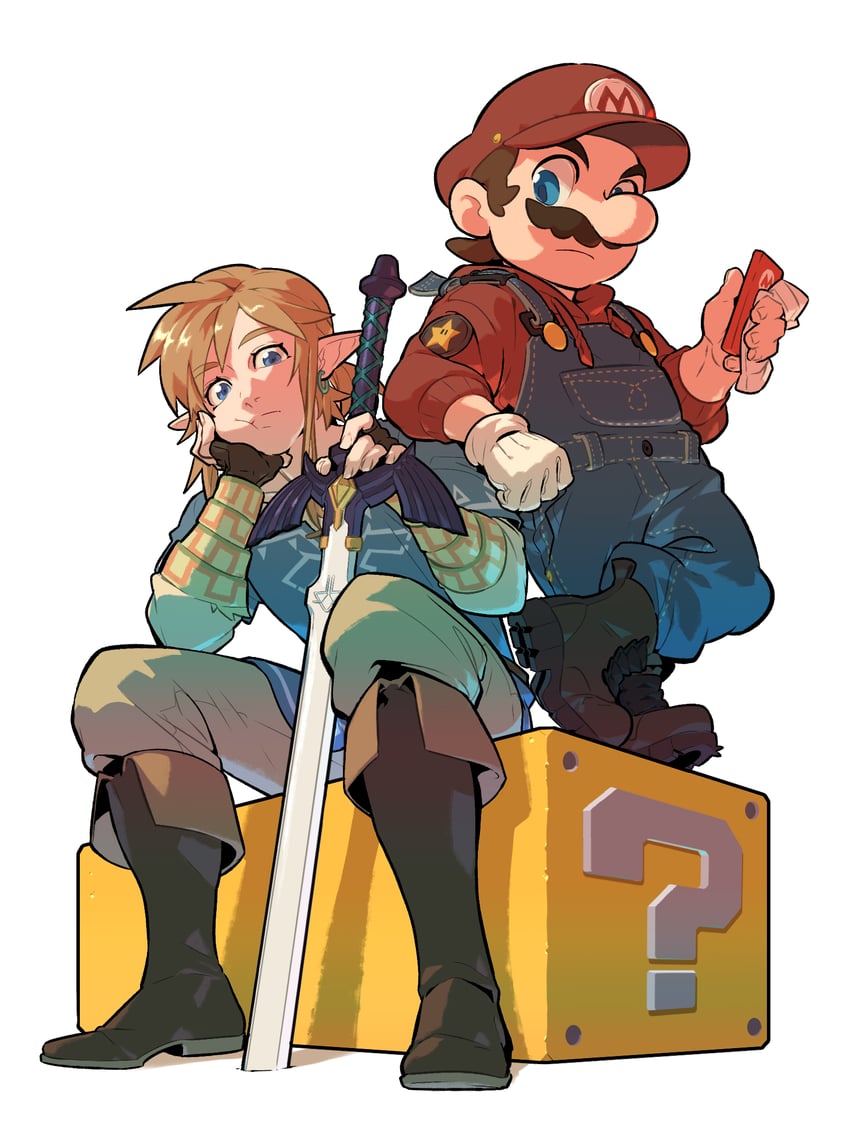 link and mario (the legend of zelda and 3 more) drawn by redlhzz