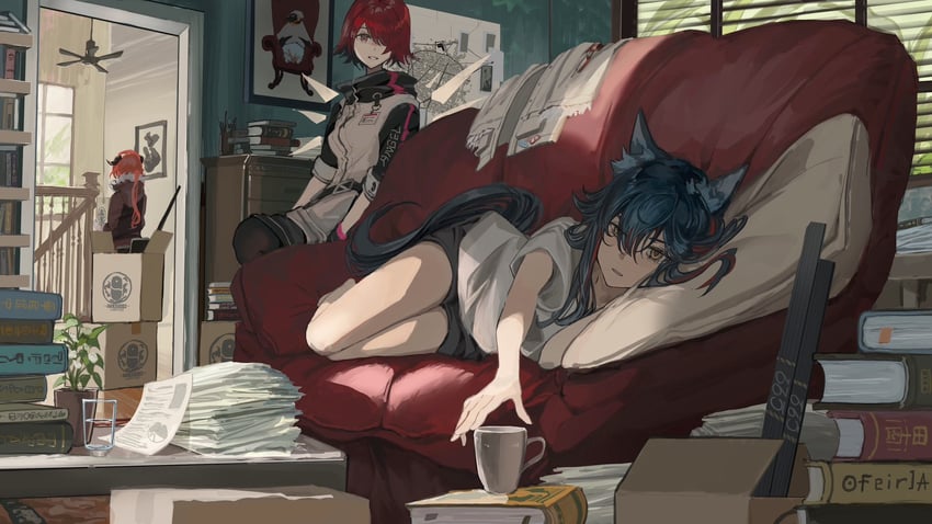 texas, exusiai, croissant, and emperor (arknights) drawn by kasumi_yuzuha