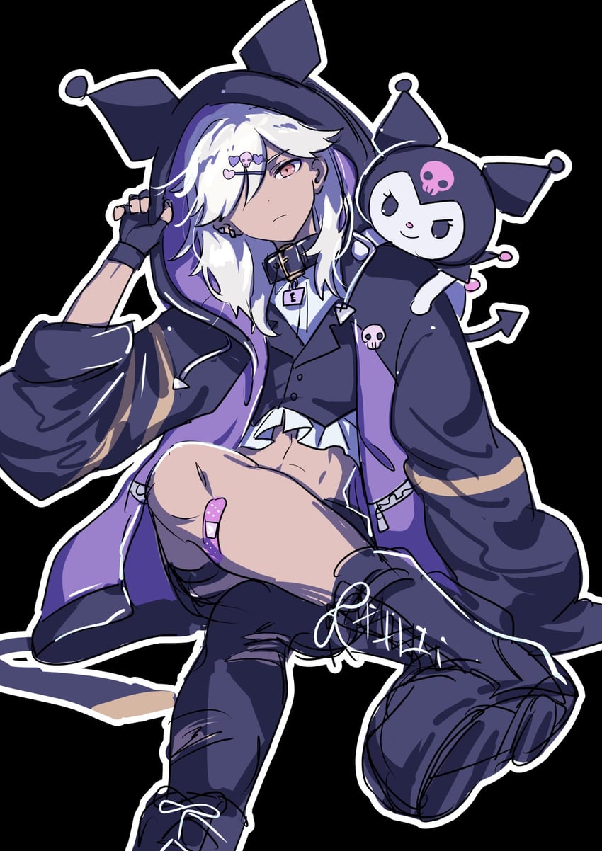 cyno and kuromi (genshin impact and 2 more) drawn by kam_om3