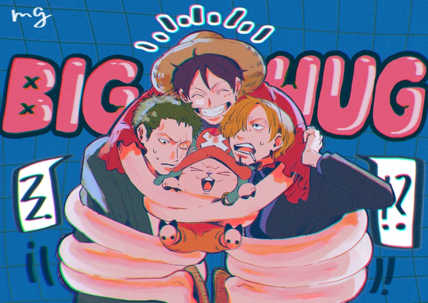 monkey d. luffy, roronoa zoro, sanji, and tony tony chopper (one piece) drawn by mg_choco826