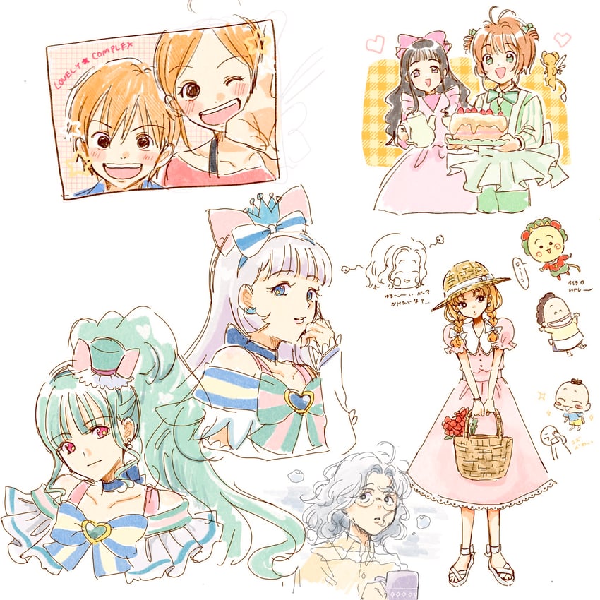 kinomoto sakura, kero, daidouji tomoyo, nekoyashiki yuki, nekoyashiki mayu, and 4 more (precure and 3 more) drawn by m._(pixiv_80827757)