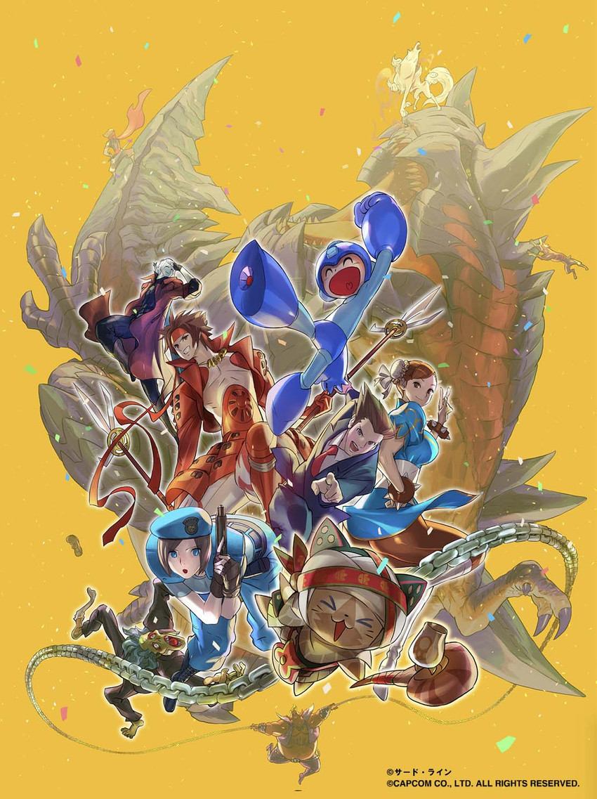 chun-li, dante, mega man, jill valentine, phoenix wright, and 6 more (street fighter and 9 more) drawn by bengus